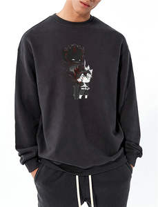 Sudadera de cuello redondo negra para hombre 100% poliéster y algodón liso teñido cálido polar para invierno - Product Image 4