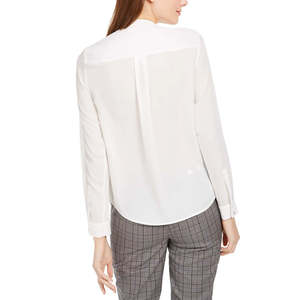 Top da Donna Calvin Klein con Bottoni e Volant, Logo Ricamato, Bianco, Taglie XS-XL, per Ufficio, Autunno, in Chiffon e Popeline Lavorato a Maglia - Product Image 2