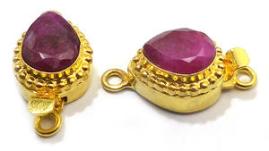 Fermoir de boîte en forme de larme de pierres précieuses rubis plaqué or 18 carats, composant de fabrication de bijoux B626, 1 à 3 brins, 27X14X10MM - Product Image 2