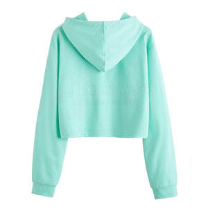 2025 femmes élégant à manches longues haut court à capuche couleur unie hiver tricoté vêtements avant Offre Spéciale cordon haut court sweats à capuche - Product Image 2