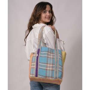 Boho indien Kantha sac pour femmes fait à la main Vintage coton fourre-tout Style décontracté Durable doux ouvert impression réutilisable pour l'épicerie - Product Image 1