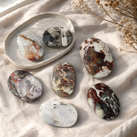 Pierre de palmier en agate mexicaine, pierre précieuse naturelle polie avec motifs superposés rouge, blanc et marron pour collection de cristaux et décoration de bureau