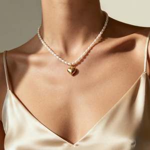 จี้รูปหัวใจเจลิยา เอเธอเรล บิวตี้สร้อยคอมุกสีขาวสไตล์แอนดี้ - Product Image 5