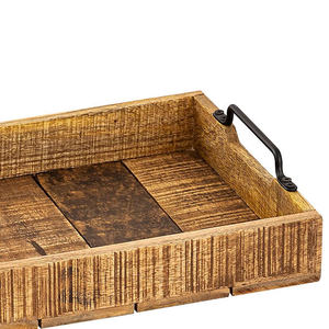 Bandeja de servicio Rectangular de madera de mango natural con asas de metal Patrón de restaurante en casa Mesa de comedor Bandejas para servir Servicio de alimentos - Product Image 4