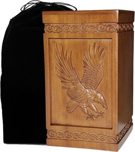 Urnas para cremación de madera Urnas para cenizas humanas Adulto Grabado a mano Águila calva Urna funeraria para madre Padre Exhibición Entierro - Product Image 1