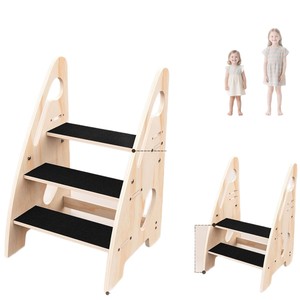 Taburete de Madera Resistente para Niños, Plegable, Escalón para Niños Pequeños, Banco Utilitario Portátil de 2 Escalones para Baño, Lavabo y Armario - Product Image 4