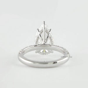 Bague de fiançailles Moissanite coupe poire 3 Ct en forme de larme avec halo caché en or massif 14K / 18K cadeau spécial pour elle - Product Image 5