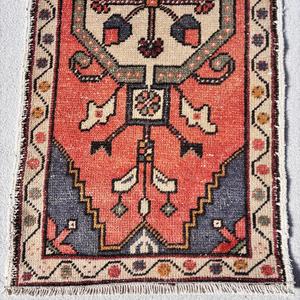 Vintage Rug, 1.6x3.5 ft Small Rug, <b>Red</b> Blue <b>Wool</b> Rug - Product Image 4