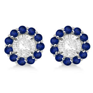Boucles d'oreilles clous en argent 925 avec saphir bleu rond de 1,32 ct et diamant moissanite de 7 mm, accessoire de mode - Product Image 2
