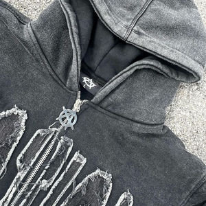 ชุดวอร์มมีซิปสำหรับผู้ชายเสื้อฮู้ดผ้าคอตตอนซักแบบวินเทจ - Product Image 6