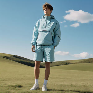 OEM Winter Windbreaker Jacket Rain <b>Shorts</b> Set Quick Dry Lightweight Waterproof Hooded Collar Solid Wholesale Wind Breaker Suits - Product Image 3