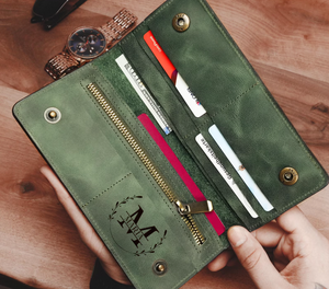 ของขวัญวันแม่ กระเป๋าสตางค์หนังผู้หญิงแบบสั่งทำพิเศษ ของขวัญวันเกิดแม่ กระเป๋าสตางค์ปักชื่อย่อแบบกำหนดเอง ที่ใส่บัตรหนัง - Product Image 3