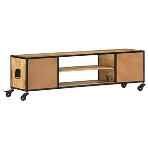 Marco de hierro de Metal nórdico para sala de estar, Unidad de Soporte de TV, con acabado Aara de madera Ruff, negro, sólido, indio, Media consola - Product Image 4