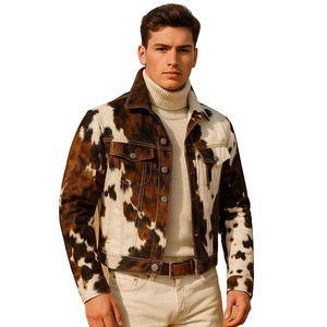 Authentic Western Style Cowhide Leather Windbreaker <b>Jacket</b> Cow Fur Print Breathable Woven Fabric Nylon Lining OEM Autumn Winter - Product Image 1