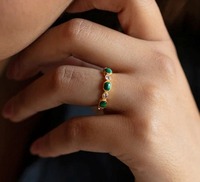 Bague en argent sterling 925 avec pierre de malachite, sertissage clos, design unique, plaqué or 18 carats, cadeau pour femme, anniversaire, Saint-Valentin, fête