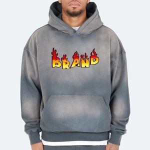 Sweat à capuche homme coupe classique 370 g/m² en coton épais 100 %, imprimé délavé à l'acide, avec logo personnalisé, écologique, vente en gros - Product Image 4