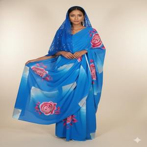 Collection de l'Aïd Festive : Tenue Somalienne de Luxe en Jacquard Tissé Uni, Motif Floral Numérique Rose pour Dirac, Idéale pour les Fêtes - Product Image 1