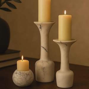 Porte-bougie en marbre poli, surface lisse offrant un look haut de gamme, adapté aux maisons modernes et élégantes pour Noël et Pâques - Product Image 2