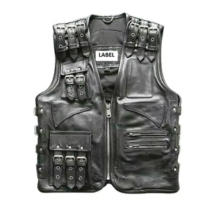 Gilet d'hiver en cuir PU pour homme, style motard, col en V, fermeture éclair, taille ajustable, coupe classique, imprimé, séchage rapide, anti-plis - Product Image 5