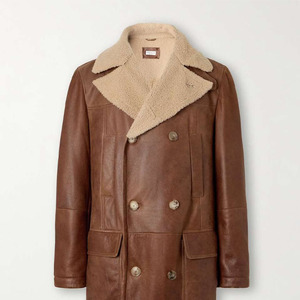 Style Bomber en cuir de mouton et fourrure Veste en cuir de mouton à double boutonnage Vente à chaud Nouvelle arrivée Veste en peau de mouton pour hommes en - Product Image 6