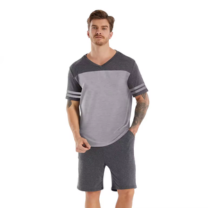 Conjunto de Shorts de Verano para Hombre de 2 Piezas, Cuello Redondo, Casual, Transpirable, con Estampado, de Algodón y Elastano de Alta Calidad - Product Image 2