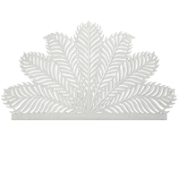 Lit de chambre Smart Art en MDF, sculpté à la main, motif feuille de palmier blanche demi-lune, style artisanal, Queen/Twin XL, éclairé et à hauteur réglable