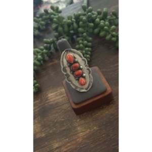 Navajo 18K Gold Plated Red Spiny Oyster Sterling Silver <b>Adjustable</b> <b>Ring</b> Fashionable Hip-Hop Style Bezel Made Stainless Steel - Product Image 2