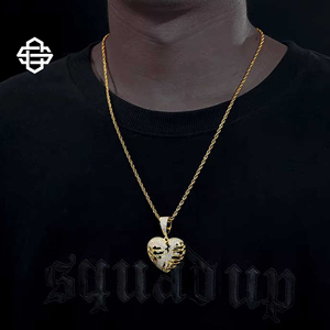 Collar con Colgante de Corazón Roto con Diamantes de Imitación Estilo Hiphop Personalizado para Hombre y Mujer, Aleación de Metal Chapada en Oro y Plata, Joyería Brillante - Product Image 4