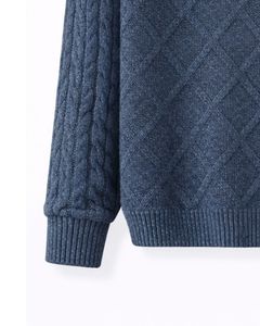 Suéter de Lana con Cuello Polo Azul para Hombre, Tejido de Cable, Manga Larga, Invierno, Suave, Cálido, Texturizado, Estilo Casual Clásico - Product Image 6