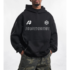 Nueva tendencia de ropa de calle 500g algodón negro pulóver holgado Regular Sudadera con capucha bordado serigrafía lavado ácido sudaderas con capucha personalizadas para hombres - Product Image 1