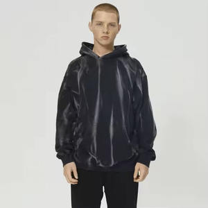 Sudaderas con capucha unisex de gran tamaño con logotipo personalizado 420 gramos de peso pesado 100% algodón Tie-Dye Gradient Black para invierno teñido liso - Product Image 2