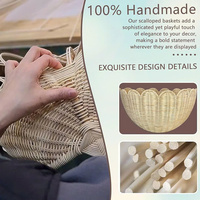 Panier mural festonné, ensemble de paniers muraux en osier suspendus tissés à la main 2 pièces, rangement et décoration muraux en rotin festonné pour la maison en gros