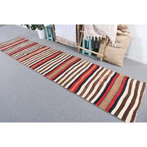 2.6x11.2 ft Turkish Rug, Vintage <b>Runner</b> Rug, Brown <b>Red</b> Oriental Rug - Product Image 2