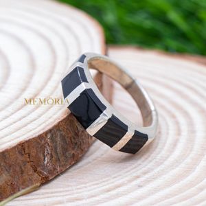 Black Enamel Coated <b>Spinner</b> <b>Ring</b> 925 Sterling Silver Band Jewelry for Men Silver Enamel Jewelry Gift - Product Image 2