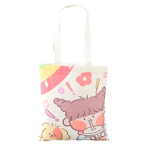 New Title Korean Style Ins Fresh Canvas <b>Tote</b> <b>Bag</b> Cute Cartoon Girl Student Shoulder <b>Bag</b> Large Capacity Zipper Closure Polyester - Product Image 4