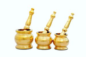 wholesale supplier Brass <b>Mortar</b> and Pestle set manufacturer kutani for kitchen traditionally Khalbatta - Product Image 3