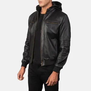 Genuine <b>Leather</b> Hooded <b>Jacket</b> - Product Image 2