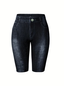 High Waist Women's Black Denim Shorts Slim Fit Casual <b>Leggings</b> Breathable Streetwear Stretch Pants Comfortable Washed Patchwork - Product Image 5