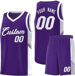 BSCI été basket-ball Shorts personnalisé haute qualité colorant sublimé jeunesse basket-ball maillot uniformes respirant ensembles blanc violet - Product Image 1