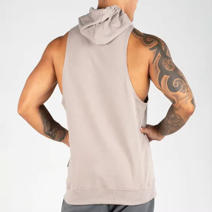 Street Wear Casual Custom 100% Cotton Terry Fabric <b>Sleeveless</b> <b>Pullover</b> Hoodie with Pocket Design for <b>Men</b> Winter All Seasons - Product Image 3