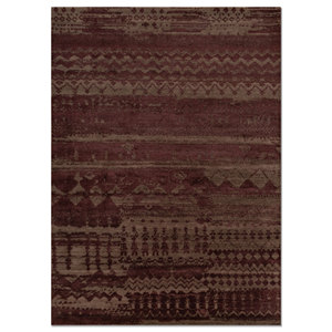 พรมขนสัตว์และไหมถักมือลายเรขาคณิตสีเบจและสีน้ำตาล รุ่น EBSK-663 สำหรับห้องนั่งเล่นหรือทางเดินในบ้าน รูปทรงสี่เหลี่ยมผืนผ้า - Product Image 1