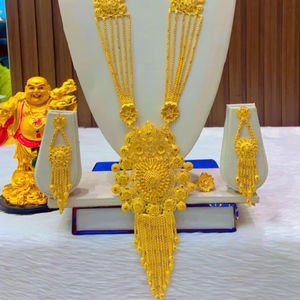 Ensemble de collier et chaîne en laiton plaqué or vintage de Dubaï, classique, avec zircon diamanté, perle en alliage, bijoux de mariage, cadeau d'anniversaire pour femmes - Product Image 1