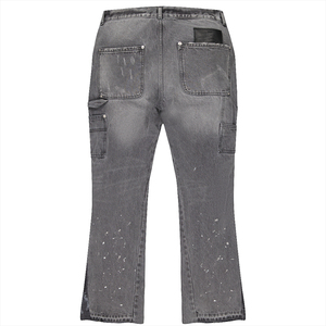 Men's Two-Tone Coated Denim Stacked Flare Jeans <b>Patched</b> Ripped <b>Slim</b> Stretch Skinny Trousers Breathable Loose High Street Mid - Product Image 2