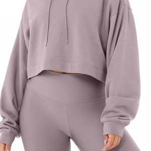Ventes en gros de sweats à capuche courts en coton décontractés pour femmes, à fermeture éclair, manches longues, avec poches, pour l'hiver, sweats à capuche courts pour femmes - Product Image 6