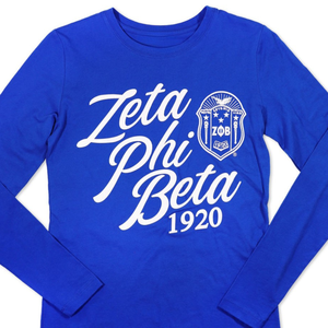 Zeta Phi Beta 1920 Script Logo T-shirt à manches longues bleu royal coton broderie vie grecque vêtements collège sororité porter - Product Image 4