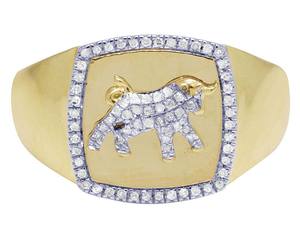 Anillo de Tauro de oro amarillo de 10K, anillo de diamante de toro para hombre del zodiaco con joyería de diamante cultivada en laboratorio - Product Image 2