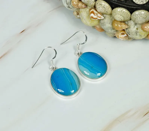 Boucles d'oreilles manchette en argent Sterling 925 de haute qualité faites à la main naturel bleu Botswana Agate cadeau bijoux en gros - Product Image 3