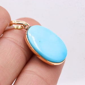 Piedra preciosa turquesa de forma ovalada Natural 14K oro amarillo sólido hecho a mano mujeres colgante joyería para venta al por mayor - Product Image 2