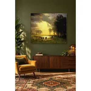 Fida Bierstadt Bison traversant l'eau dans la lumière dorée, impression sur toile - Product Image 4
