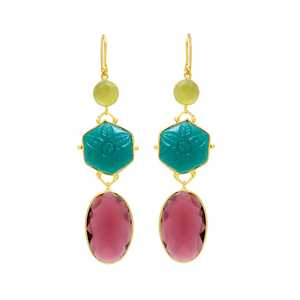 Nueva llegada Golden Ruby Hydro y Turquois Gemstone Hook and Dangle Earring - Product Image 1